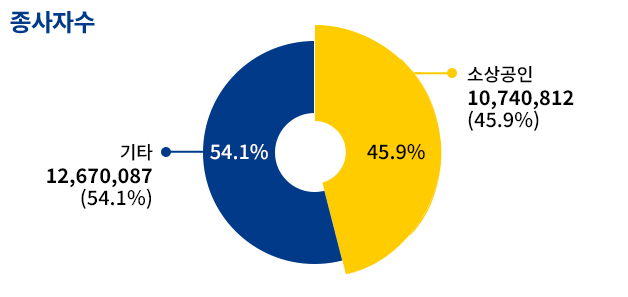 종사자수 소상공인 10740812(45.9%) 기타 12670087(54.1%)